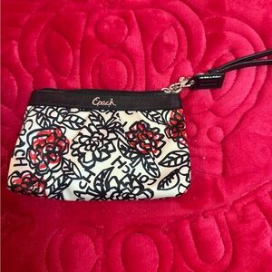 Coach Red and Black Floral Wristlet